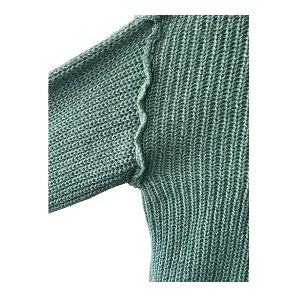 Sage Green Cropped Knit Crew Neck Sweater - Picture 7 of 10